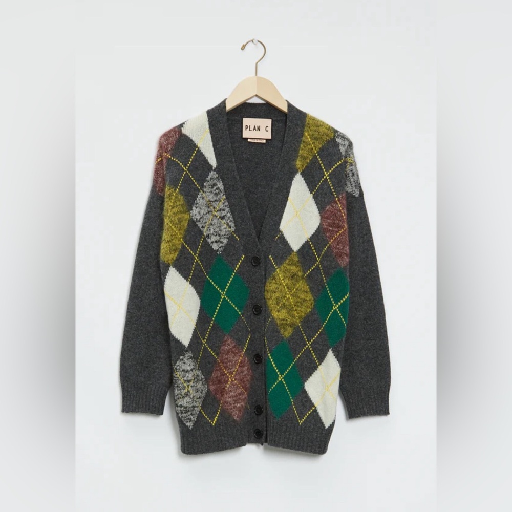 Goop Plan C Rhombus Motif Wool Cardigan
